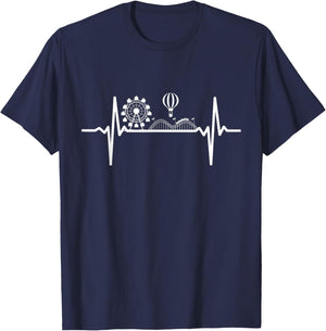 Theme Park Heartbeat Amusement Park Pulse Roller Coaster T-Shirt - T-Shirt | Navy