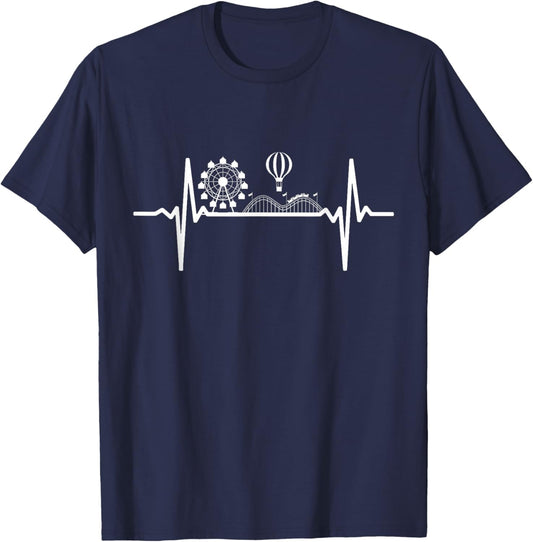 Theme Park Heartbeat Amusement Park Pulse Roller Coaster T-Shirt - T-Shirt | Navy