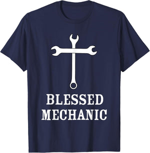Blessed Mechanic Christian Faith Mechanic Christianity Gift T-Shirt - T-Shirt | Navy