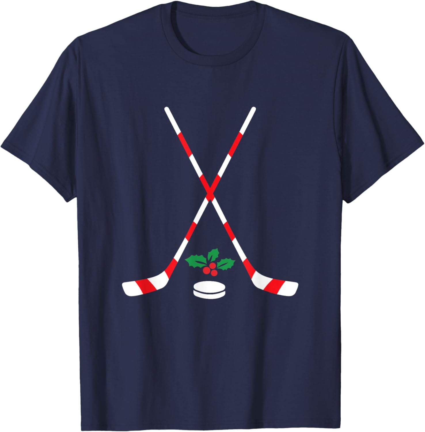 Ice Hockey Christmas Gift Candy Cane Hockey Stick Hockey T-Shirt - T-Shirt | Navy