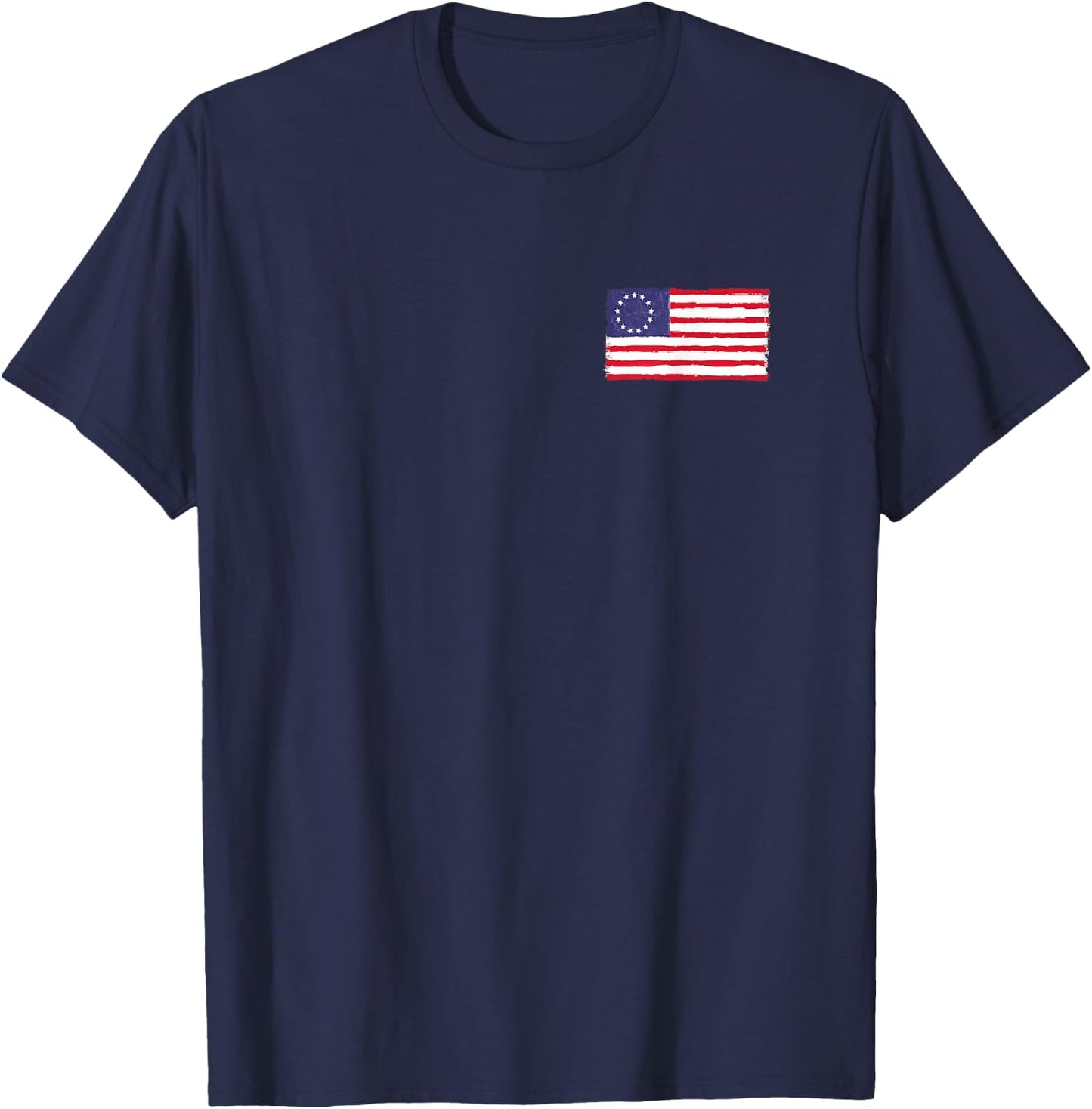Distressed Betsy Ross American Flag No Pocket Heart 1776 Men T-Shirt - T-Shirt | Navy