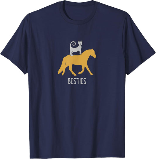 CAT ON A HORSE | BESTIES | CAT LADY + HORSE LADY | Girls T-Shirt - T-Shirt | Navy