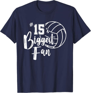 Fifteen 15's Biggest Fan Shirt Volleyball Mom Volleyball Dad T-Shirt - T-Shirt | Navy