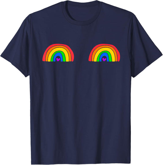 Rainbow Boobs Pride T-Shirt - T-Shirt | Navy