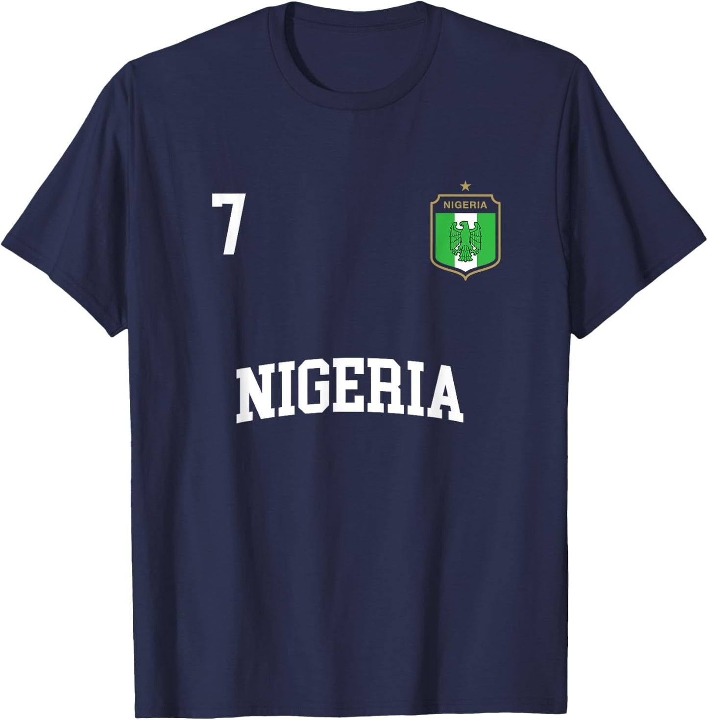 Nigeria Football Shirt 7 BACK Nigerian Flag Soccer T-Shirt - T-Shirt | Navy
