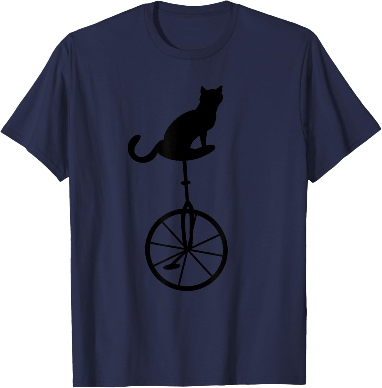 Cat On Unicycle Bike | Cute One Wheel Unicycling Funny Gift T-Shirt - T-Shirt | Navy