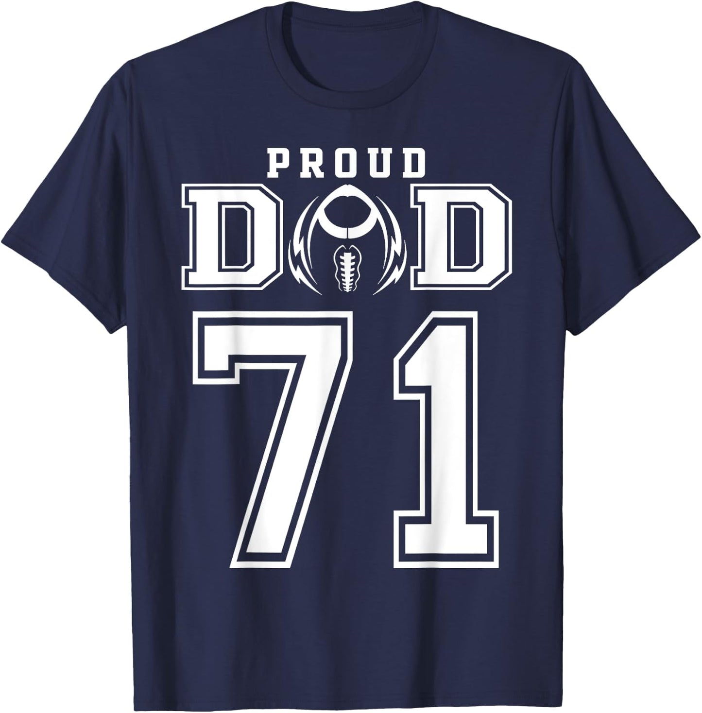 Custom Proud Football Dad Number 71 Personalized T-Shirt - T-Shirt | Navy