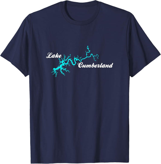 Designed by GeoGearCo Lake Cumberland, Kentucky - Black, Small, -Adults/Kids, Short Sleeve, Classic Fit, Cotton 65% Polyester 35% T-Shirt - T-Shirt | Navy