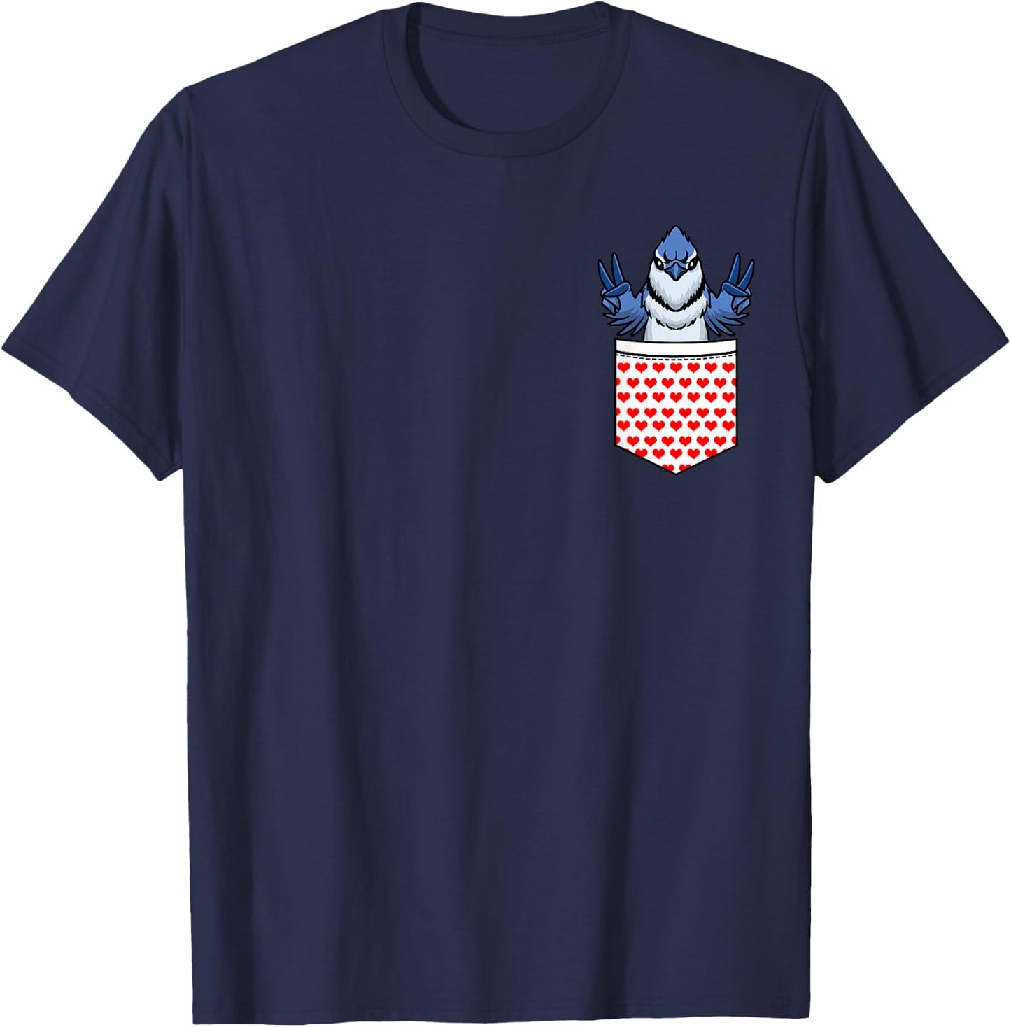 Blue Jay Bird Cyanocitta Cristata In Pocket T-Shirt - T-Shirt | Navy