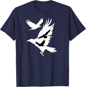 Crows in Flight Crow Raven Blackbird Bird Ornithology T-Shirt - T-Shirt | Navy