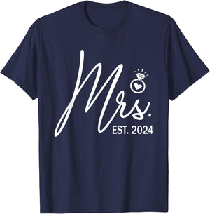 Mrs. Est. 2024 Just Married Wedding Wife Mr & Mrs Couple T-Shirt - T-Shirt | Navy