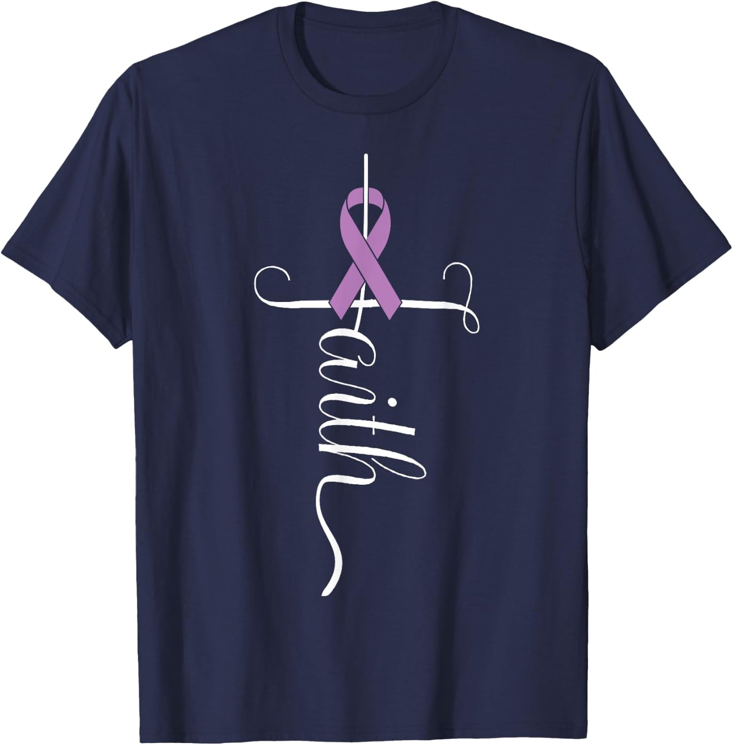 Lupus Awareness Purple Ribbon T-Shirt - T-Shirt | Navy