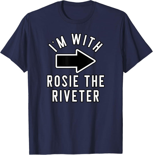 Couples Halloween Costume Shirts I'm With Rosie The Riveter T-Shirt - T-Shirt | Navy