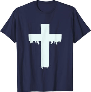 Kawaii Pastel Drippy Cross, Gurokaw Japanese Goth Aesthetic T-Shirt - T-Shirt | Navy