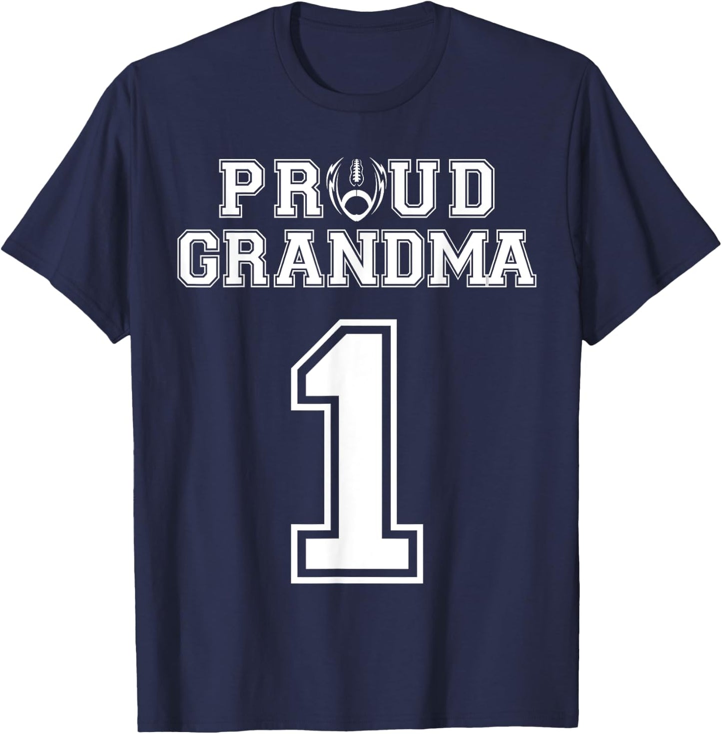 Custom Proud Football Grandma Number 1 Personalized Women T-Shirt - T-Shirt | Navy