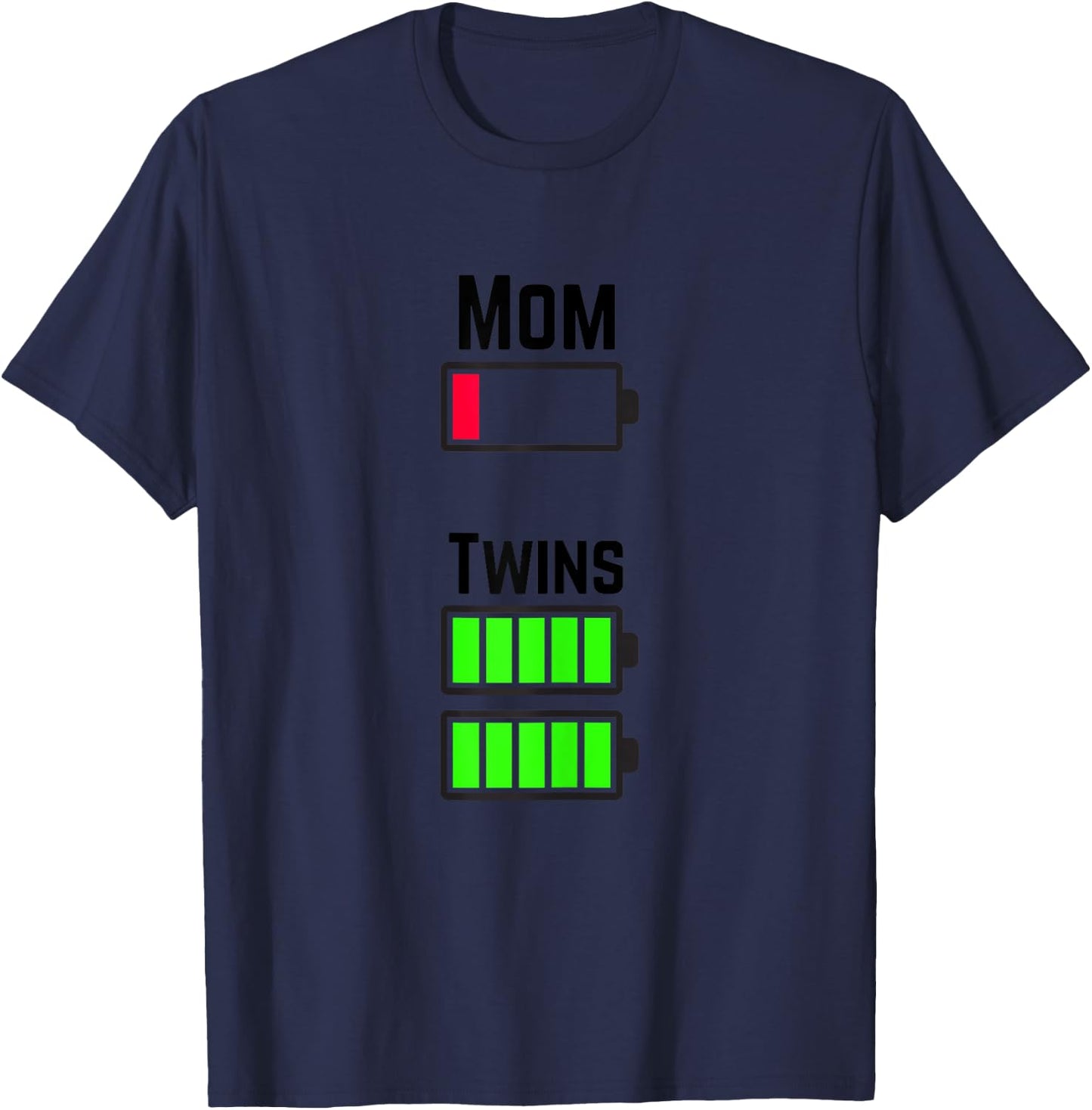 Tired Twin Mom Low Battery Charge T-Shirt - T-Shirt | Navy