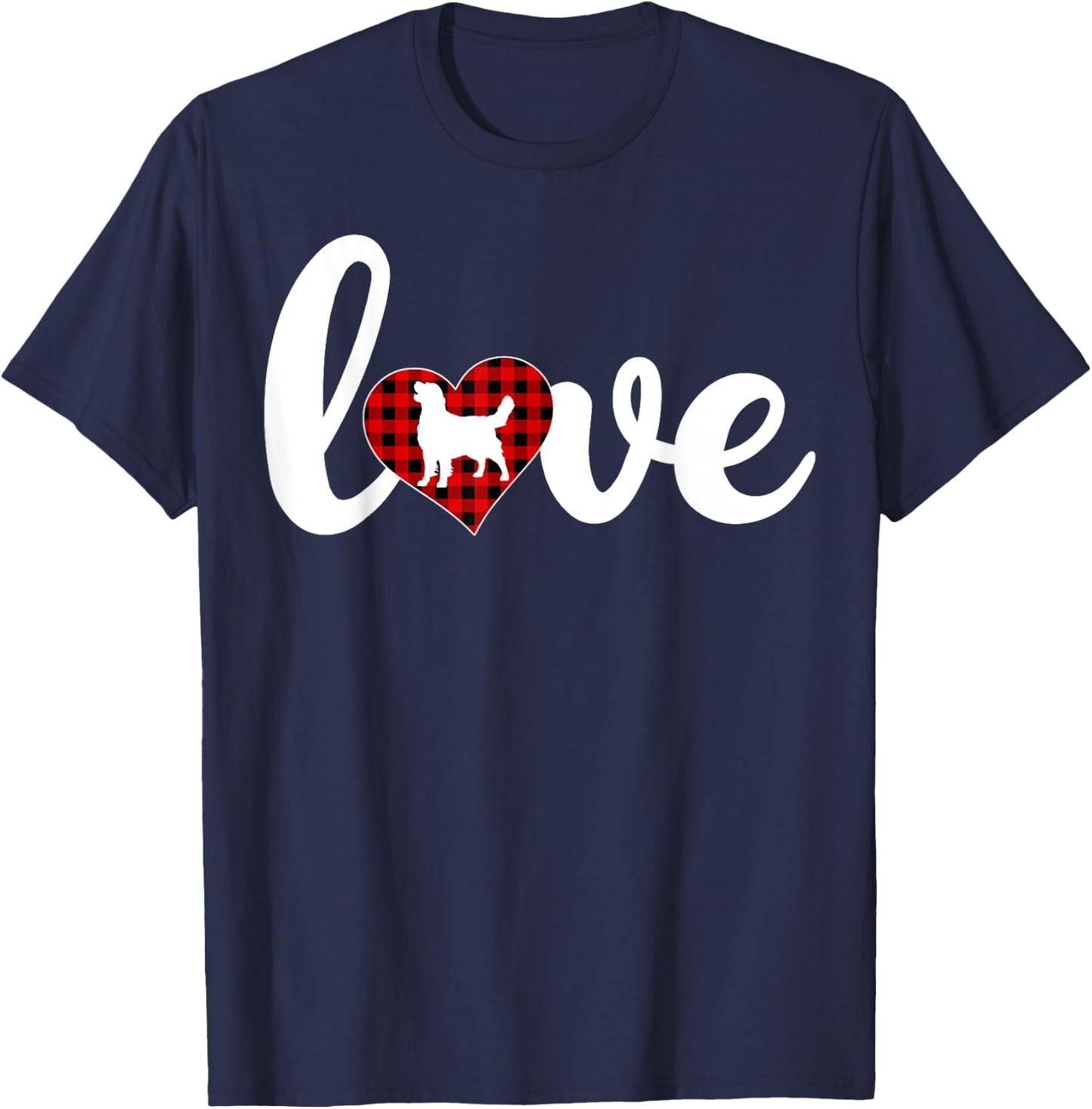 Funny Buffalo Plaid Love Golden Retriever Dog Valentines Day Women Girls Kids T-Shirt - T-Shirt | Navy