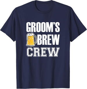 Groom's Brew Crew Funny Groomsmen Bachelor Party Shirt T-Shirt - T-Shirt | Navy