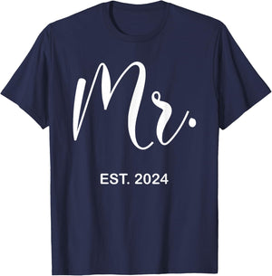 Mr. Est. 2024 Just Married Wedding Hubby Mr & Mrs Men T-Shirt - T-Shirt | Navy