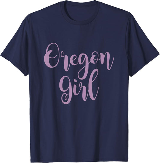 OR Lettering Cute Oregon Girl T-Shirt - T-Shirt | Navy