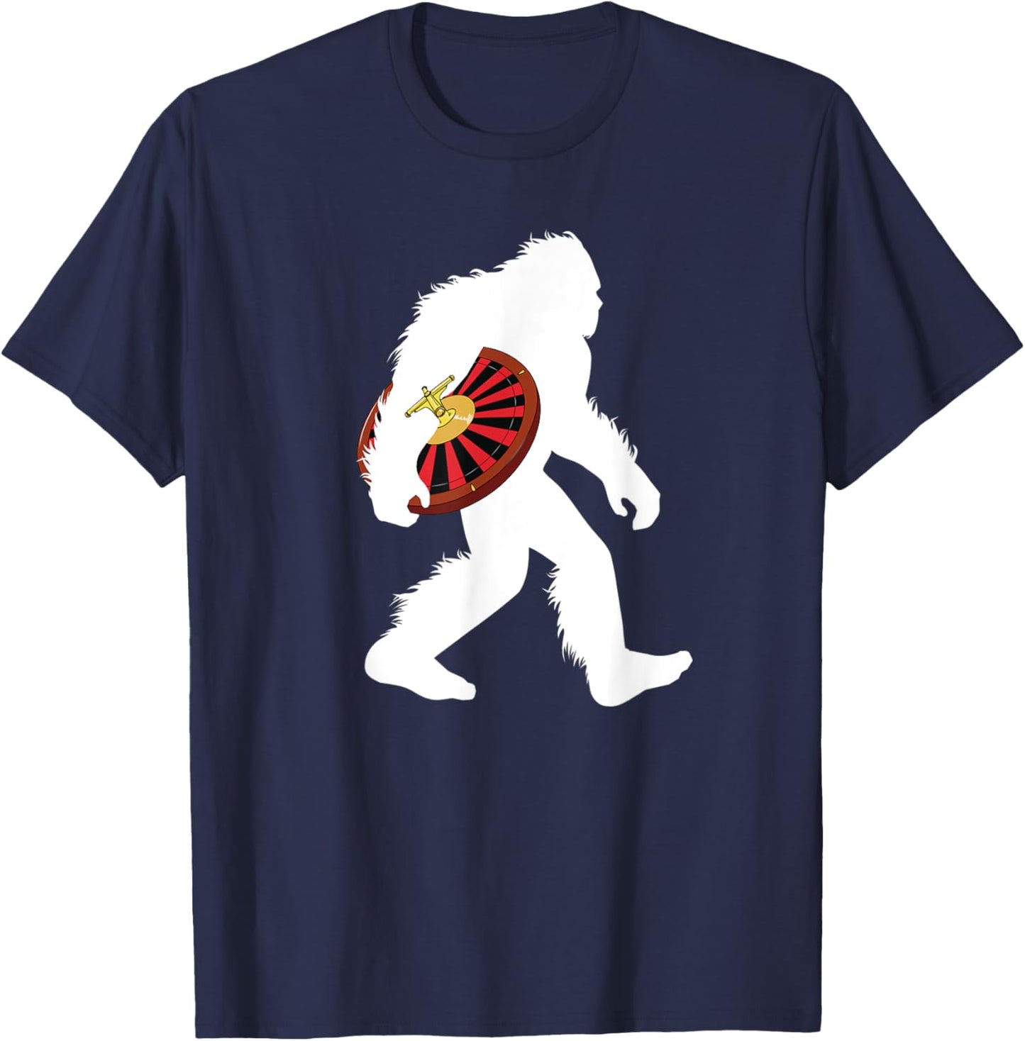 Bigfoot Gambling Casino Wheel Sasquatch Gambler T-Shirt - T-Shirt | Navy