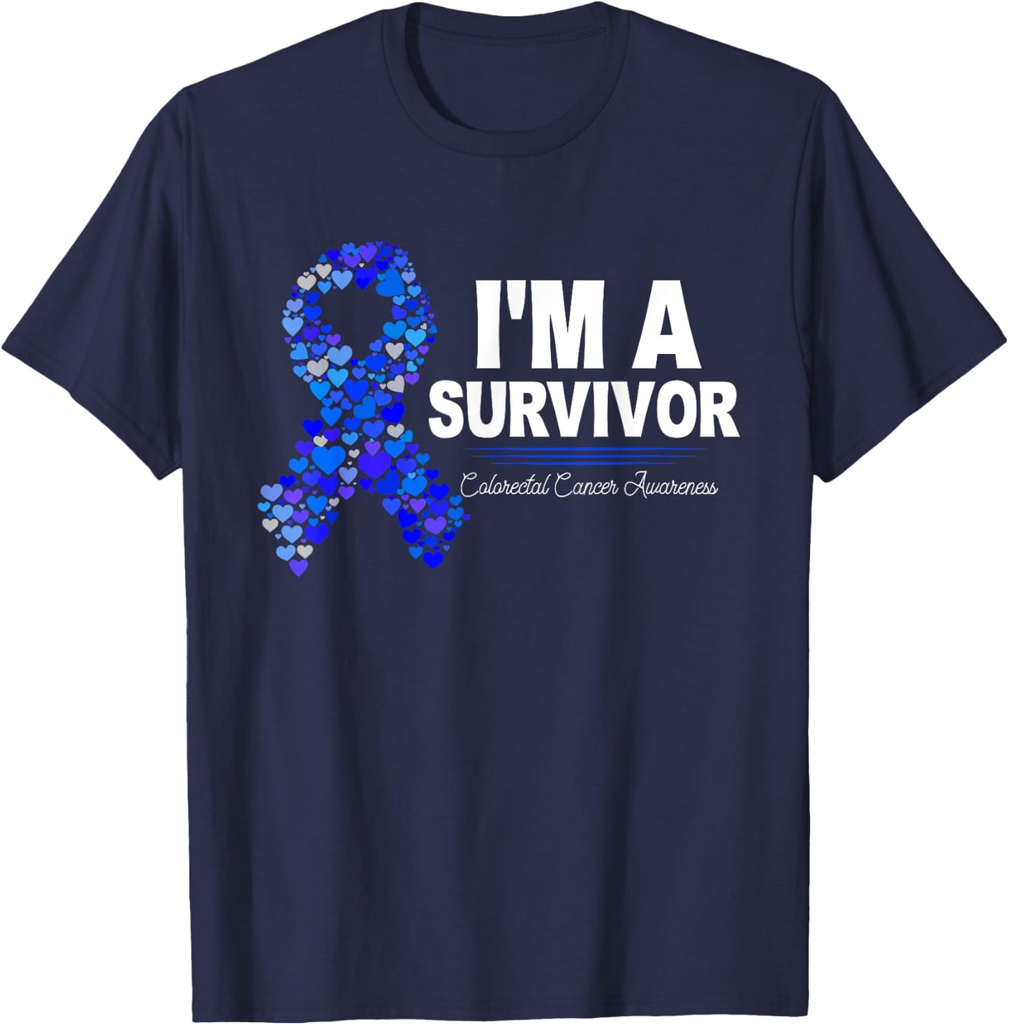 Dark Blue Ribbon Cancer Survivor Colorectal Cancer Awareness T-Shirt - T-Shirt | Navy