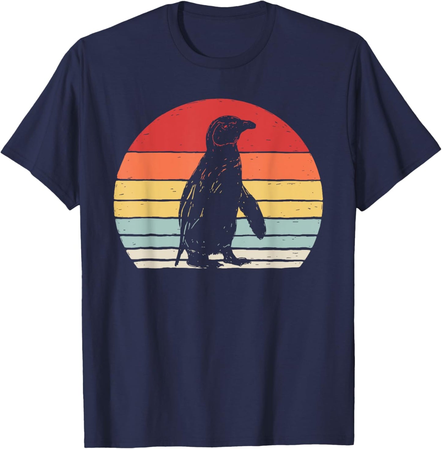Catch Some Rays Vintage Retro African Penguin Cape Penguin -Adults Black Short Sleeve T-Shirt - T-Shirt | Navy
