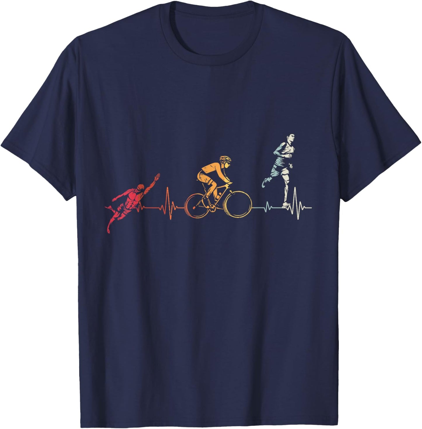 Heartbeat For Triathlon Swim Bike Run Gift Athlete T-Shirt - T-Shirt | Navy