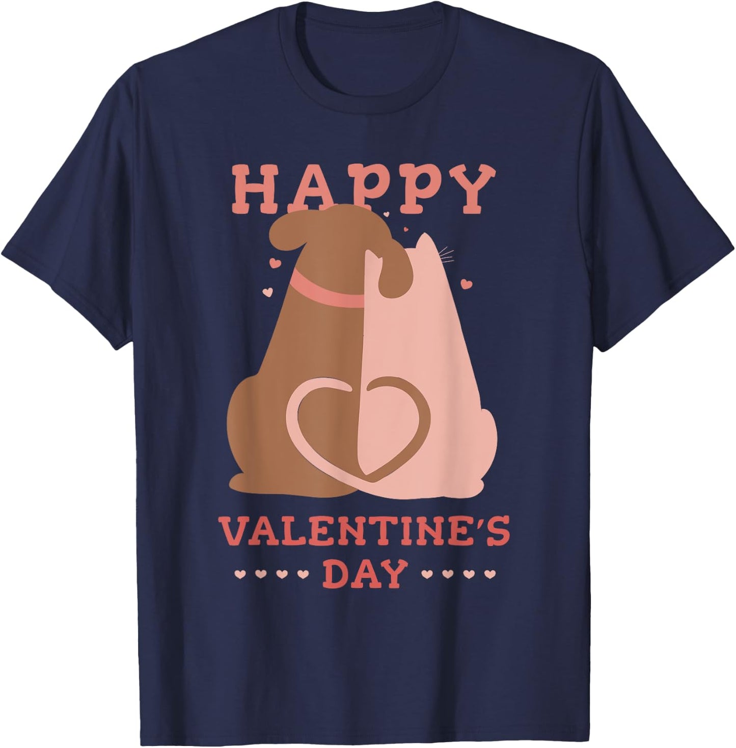 Cute Cat and Dog Love Valentine's Day Girls Women T-Shirt - T-Shirt | Navy