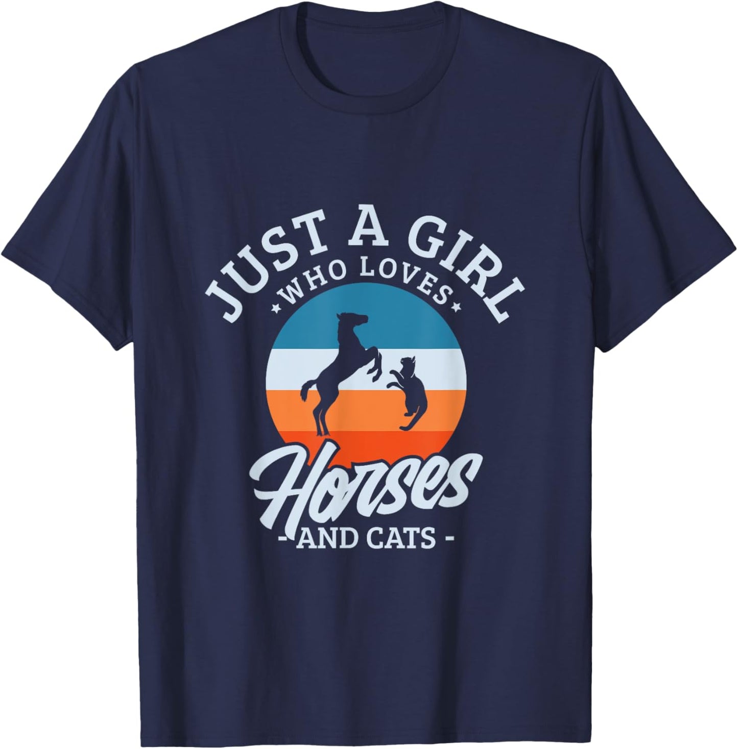Just a girl who loves horses and cats for a Horse Cat Fan T-Shirt - T-Shirt | Navy