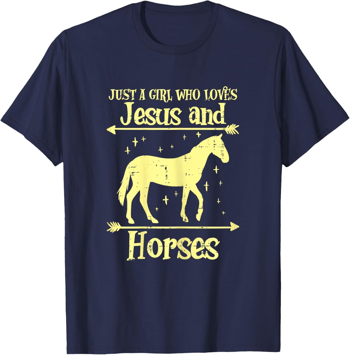 Just A Girl Who Loves Jesus And Horses Christian Girls Women T-Shirt - T-Shirt | Navy