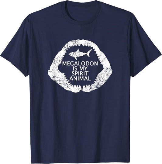 Megalodon Is My Spirit Animal Retro Vintage Gift T-Shirt - T-Shirt | Navy