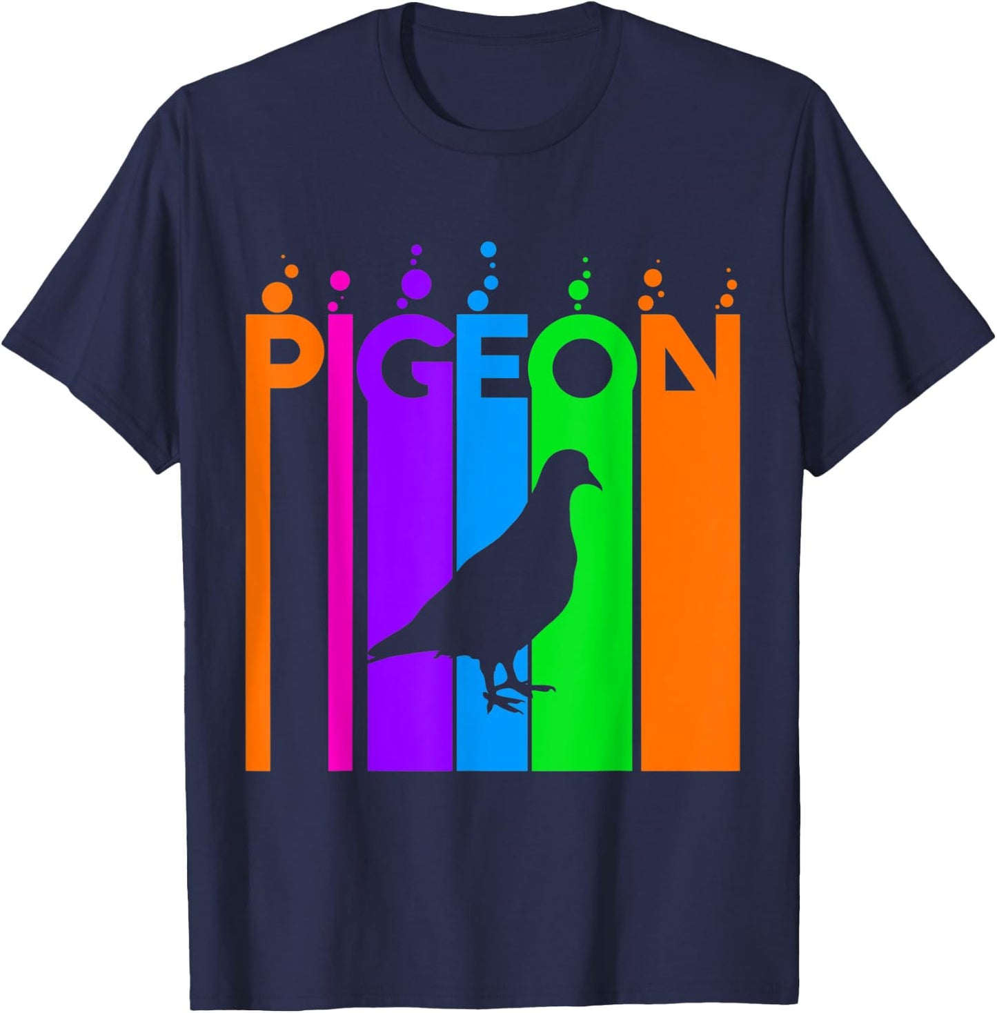 Pigeon Animal Rainbow Bubble with Silhouette T-Shirt - T-Shirt | Navy