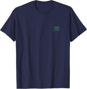 Vintage Hawaiian Palm Tree Beach Tropical Island Pocket Logo T-Shirt - T-Shirt | Navy