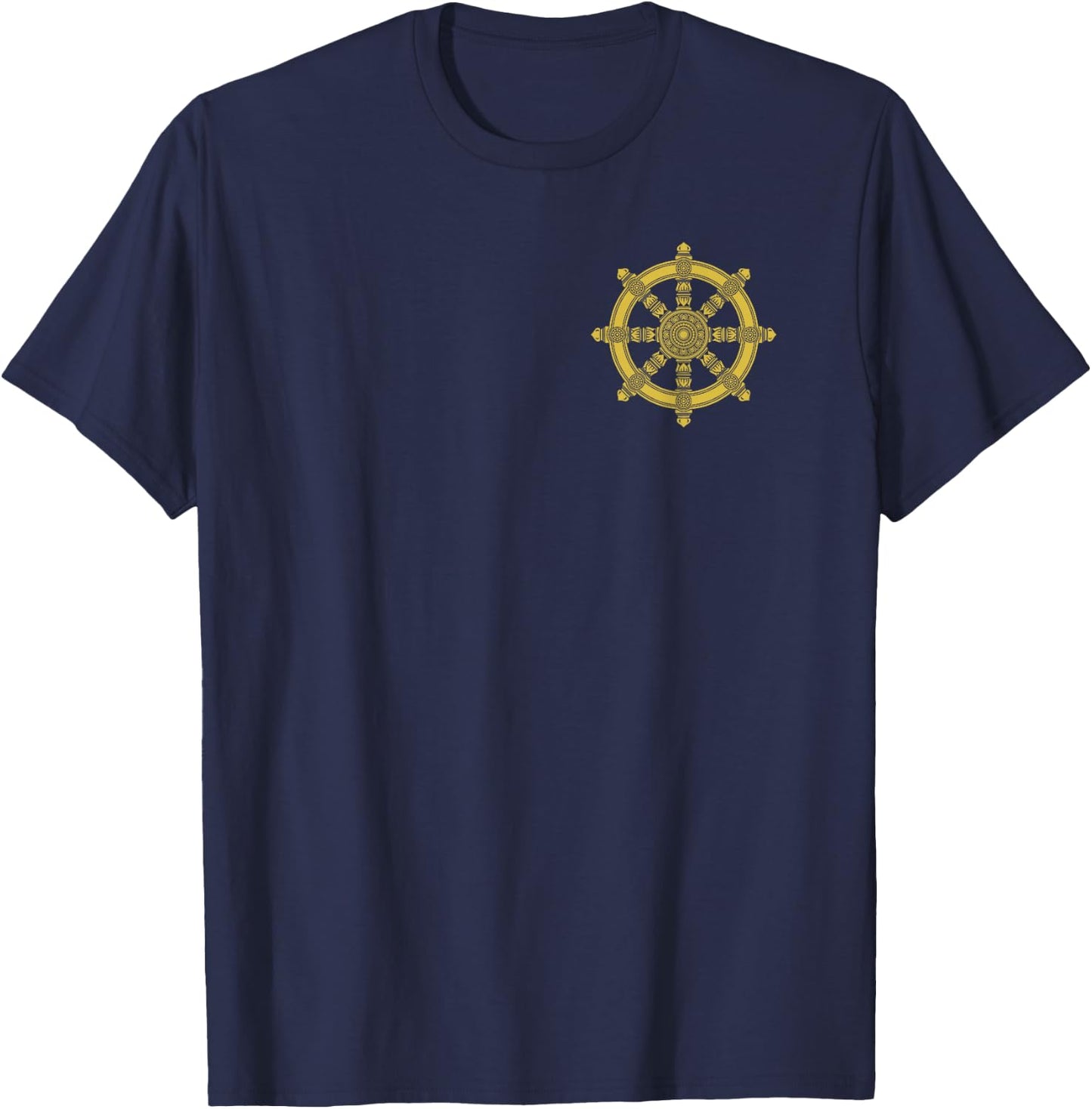 Dharma Wheel Buddha Dhamma Chakra Buddhism Side T-Shirt - T-Shirt | Navy
