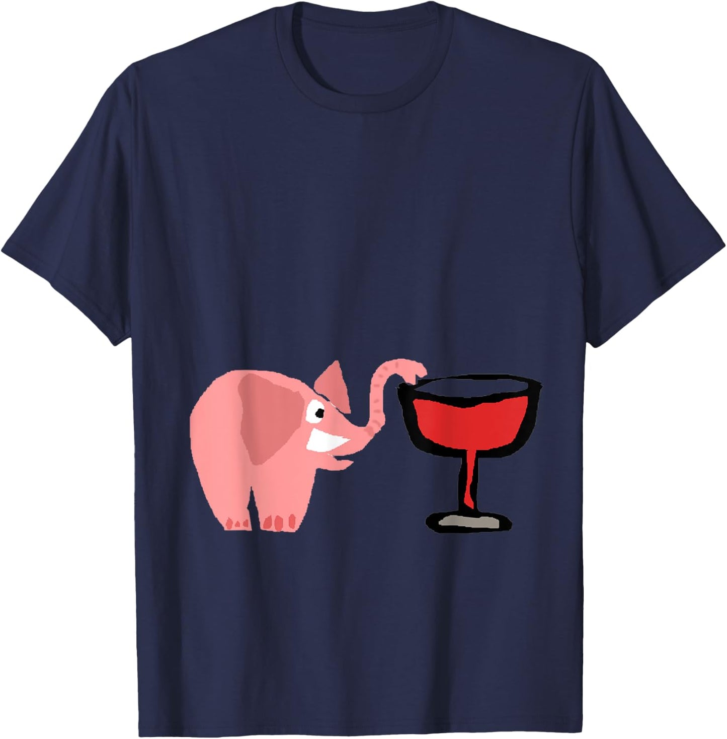 Smilenowtees Funny Pink Elephant Drinking Wine T-Shirt - T-Shirt | Navy