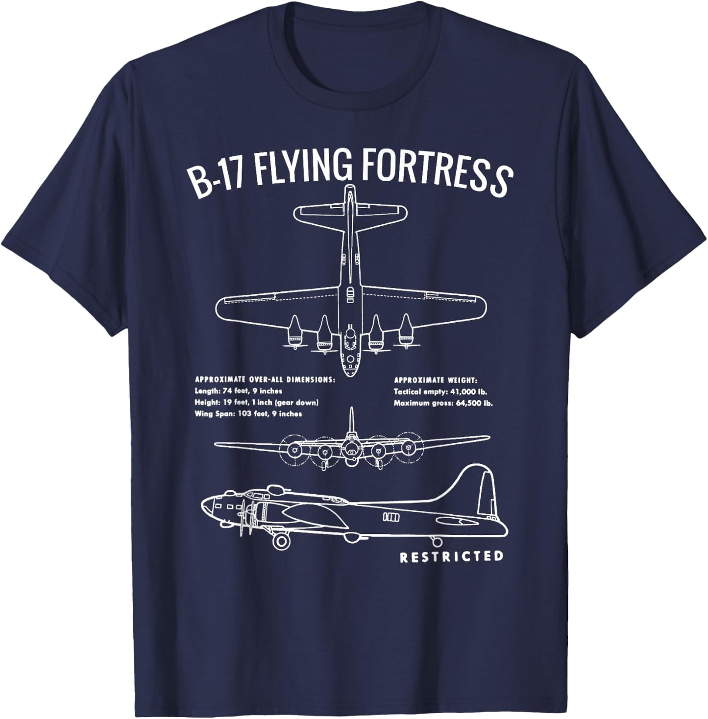 World War 2 B-17 Bomber WW2 Warplane-B17 Flying Fortress T-Shirt - T-Shirt | Navy