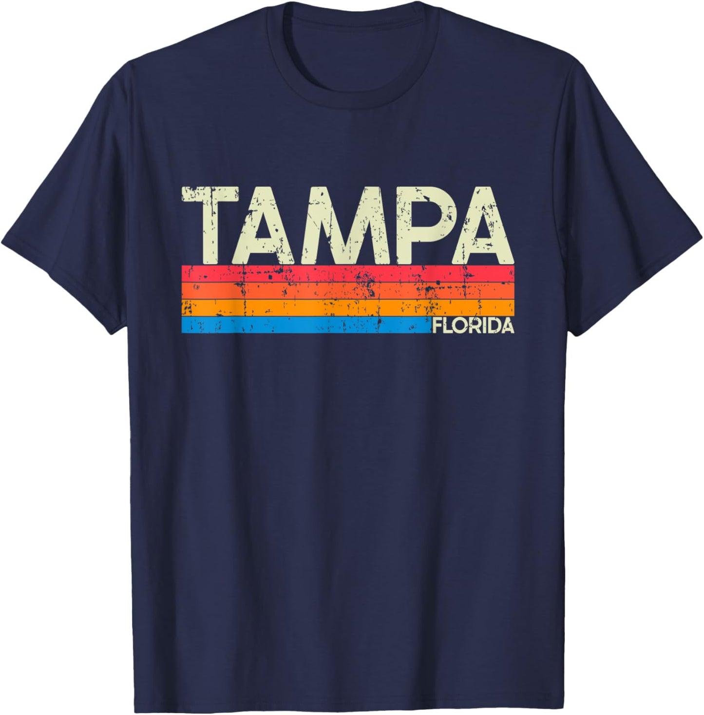 Vintage Retro Tampa Florida Distressed T-Shirt - T-Shirt | Navy