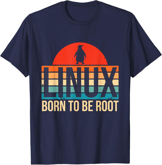 Linux Retro Born To Be Root Motto for Computer scientist T-Shirt - T-Shirt | Navy