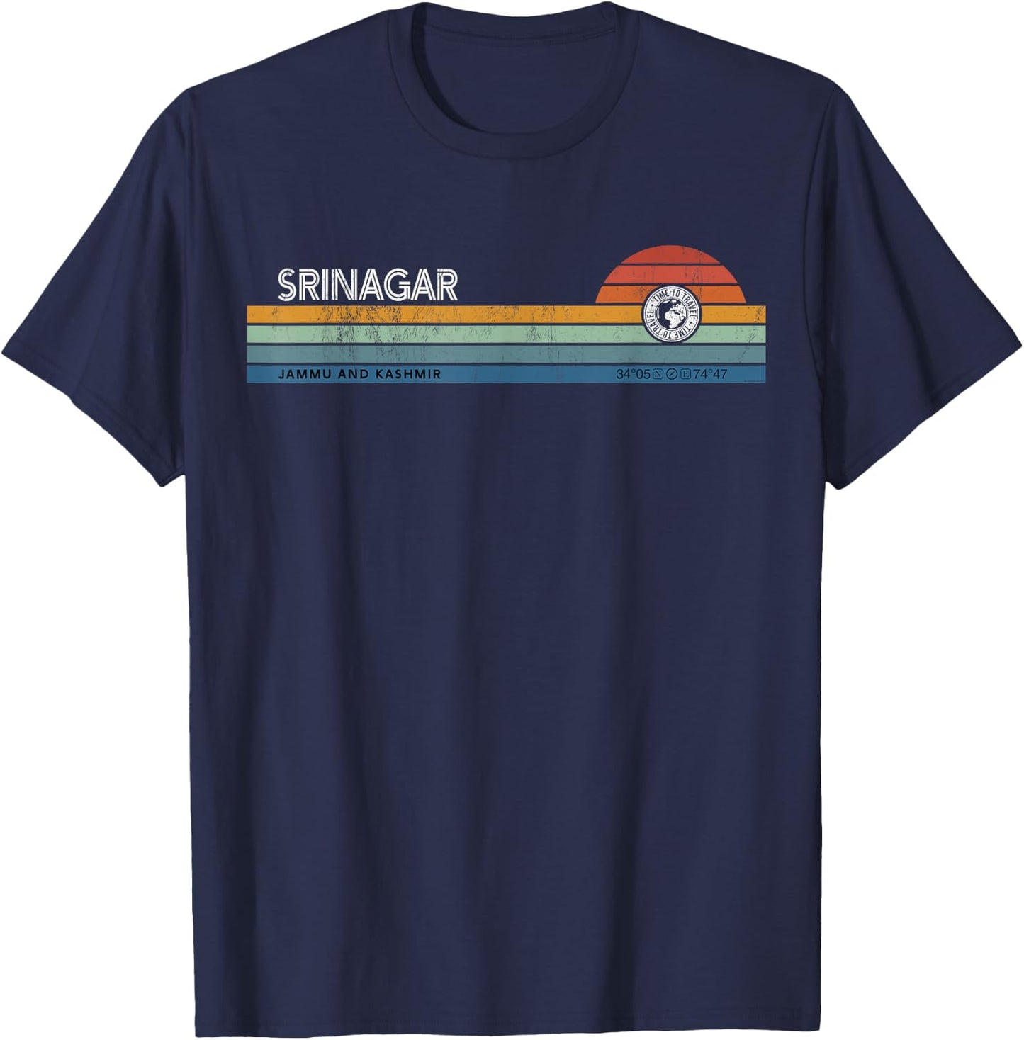 Srinagar Jammu And Kashmir India Retro Sunset Rainbow Synth T-Shirt - T-Shirt | Navy
