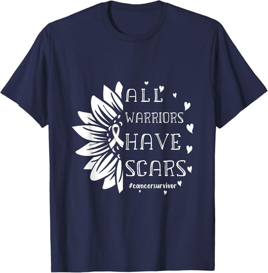 All Warriors have Scars Cancer Survivor Fighter Empowering T-Shirt - T-Shirt | Navy