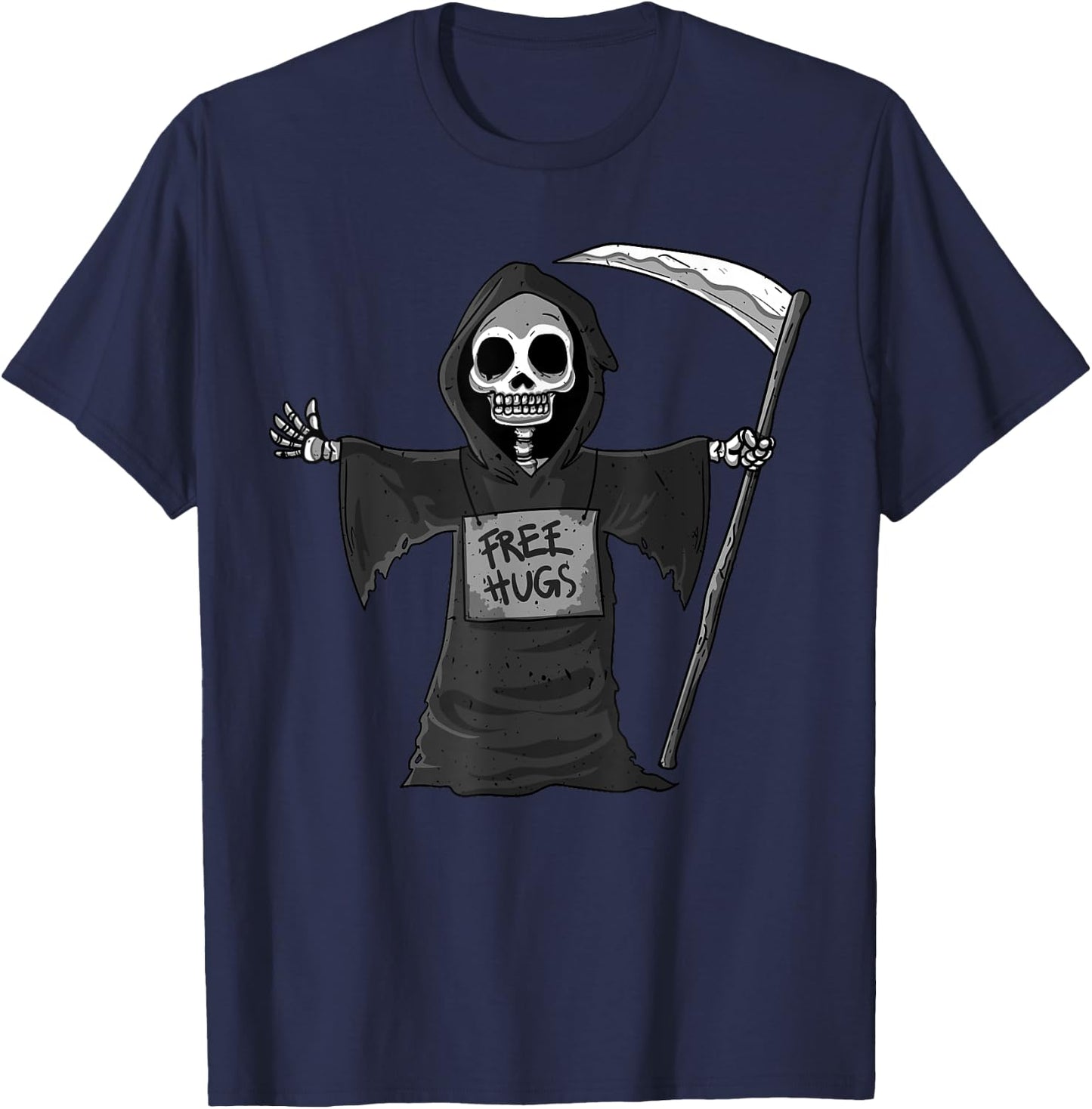Free Hugs Grim Reaper Halloween Party Cosplay Lazy Costume T-Shirt - T-Shirt | Navy
