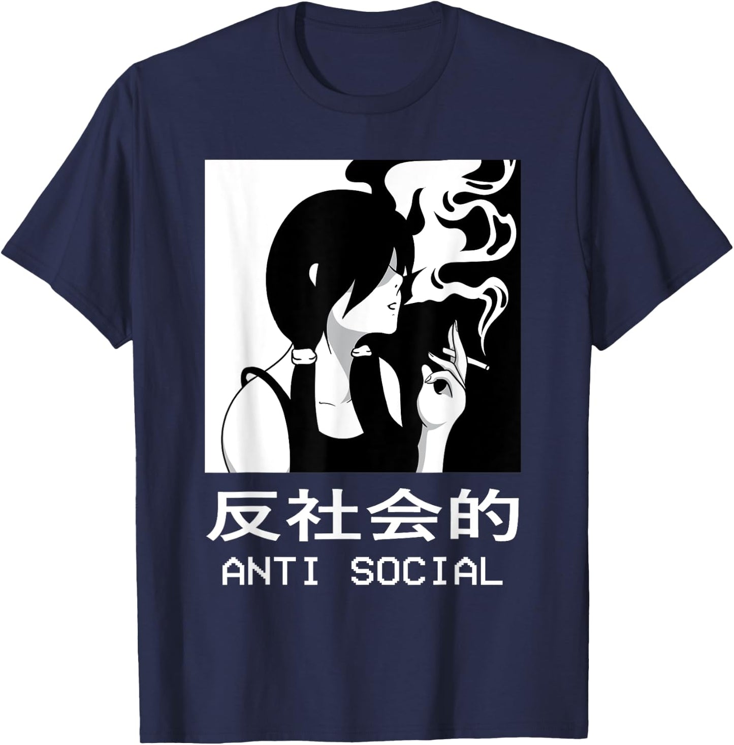 Aesthetic Sad Antisocial Anime Girl Japanese Emo Goth T-Shirt - T-Shirt | Navy