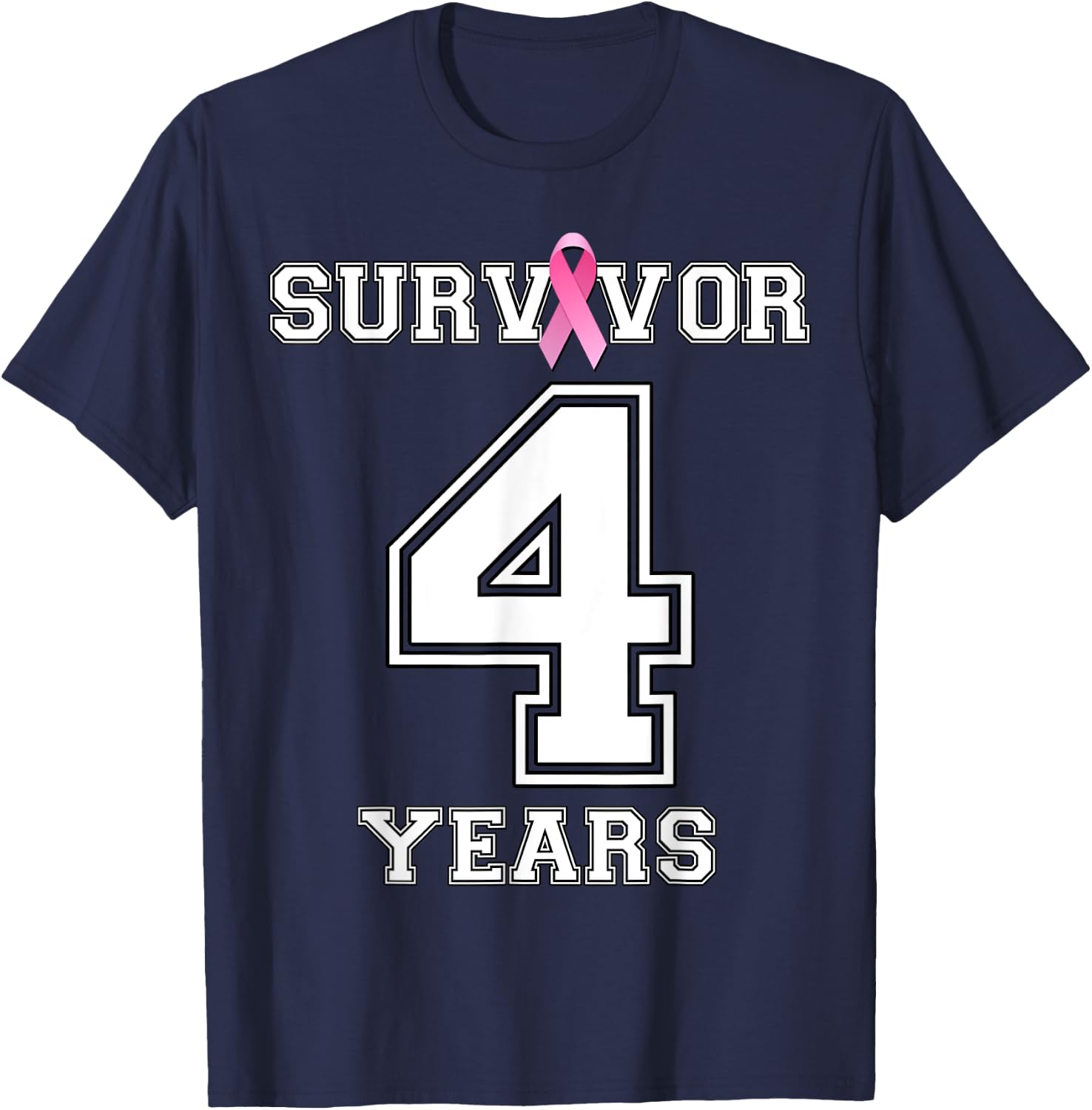 4 Years Breast Cancer Survivor Gifts Pink Ribbon T-Shirt - T-Shirt | Navy