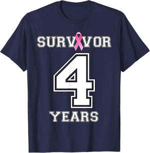 4 Years Breast Cancer Survivor Gifts Pink Ribbon T-Shirt - T-Shirt | Navy
