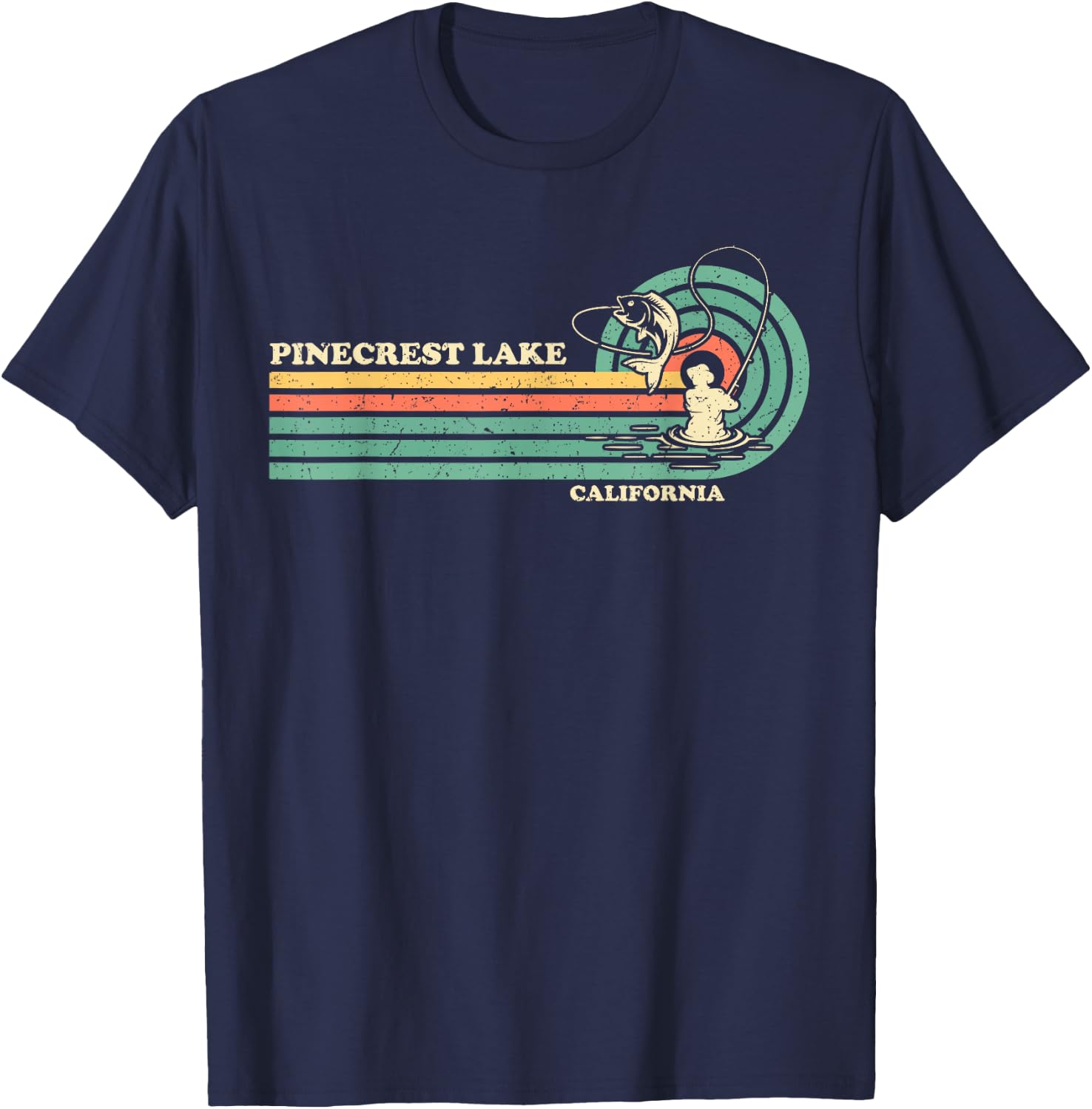 Vintage Retro Summer Fishing California Pinecrest Lake T-Shirt - T-Shirt | Navy