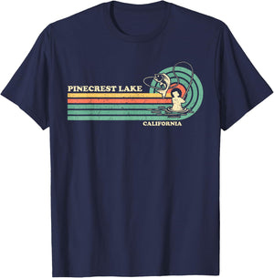 Vintage Retro Summer Fishing California Pinecrest Lake T-Shirt - T-Shirt | Navy