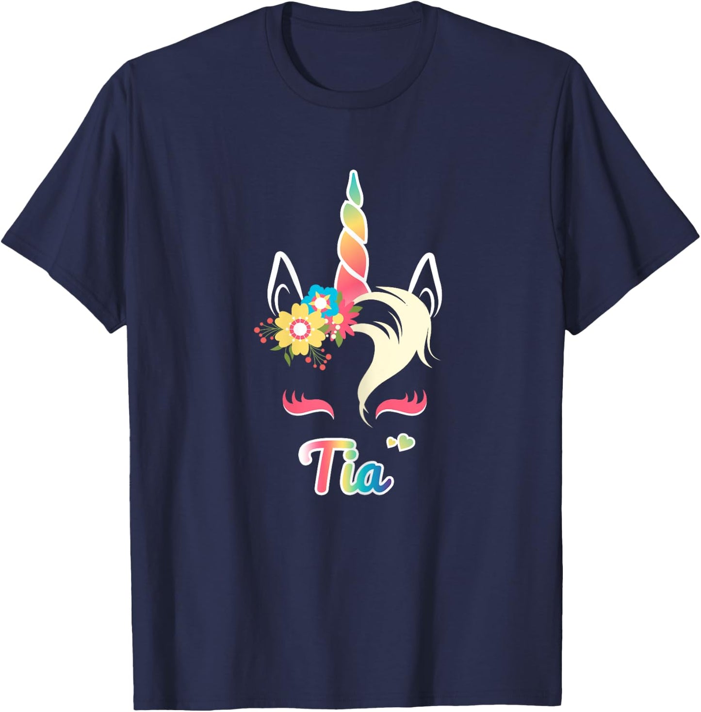 Rainbow Unicorn Tia Shirt Custom Name Gift girls T-Shirt - T-Shirt | Navy