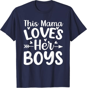 This Mama Loves Her Boys Funny Mom Saying Mothers Day T-Shirt - T-Shirt | Navy