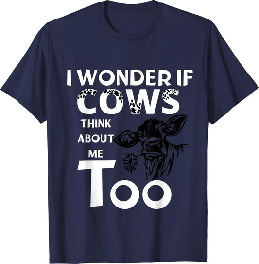 Funny I wonder if cows think about me too christmas cow T-Shirt - T-Shirt | Navy